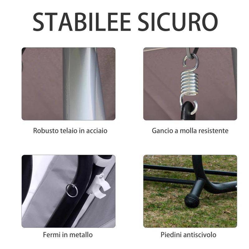 Outsunny Dondolo da Giardino 3 Posti Convertibile in Letto con Tetto Regolabile e Portabicchieri, Dondolo da Esterno in Acciaio e Poliestere, 200x120x164 cm, Grigio
