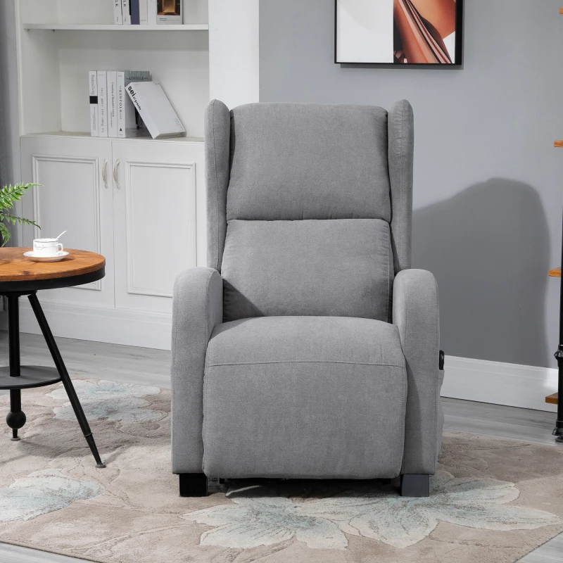 HOMCOM Poltrona Elettrica Alzapersona Reclinabile 160° con 2 Ruote Universali, Poltrona Relax Elettrica in Tessuto con Telecomando, Poggiapiedi e Tasche Laterali, Grigio Chiaro