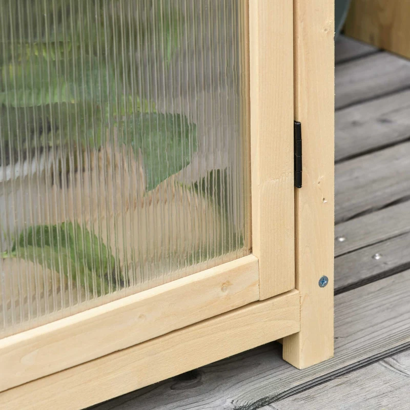 Outsunny Mini Serre de Jardin 2 Niveaux dim. 62L x 63l x 82H cm Porte et Panneau Toit ouvrant Bois Sapin traité Polycarbonate
