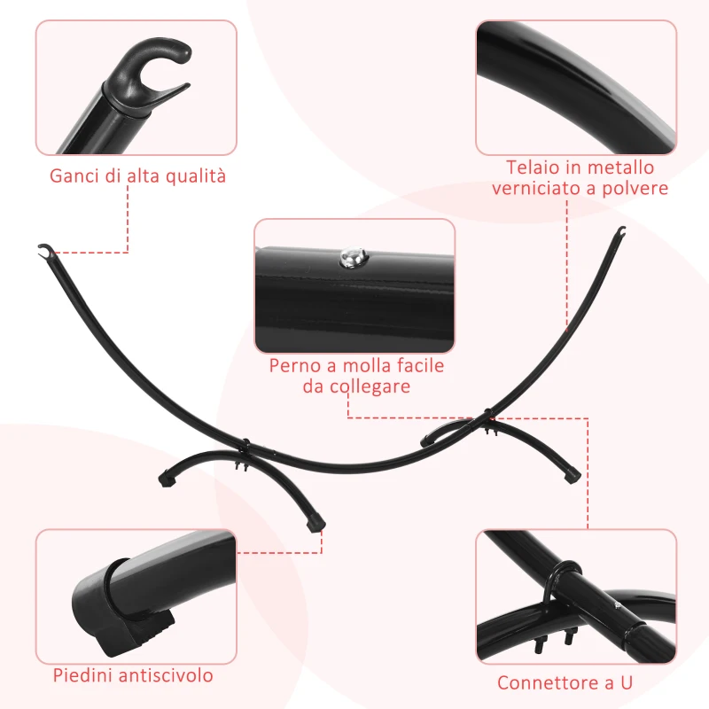 Outsunny Struttura per Amaca Universale da Esterno in Metallo, 300x90x100cm, Nero