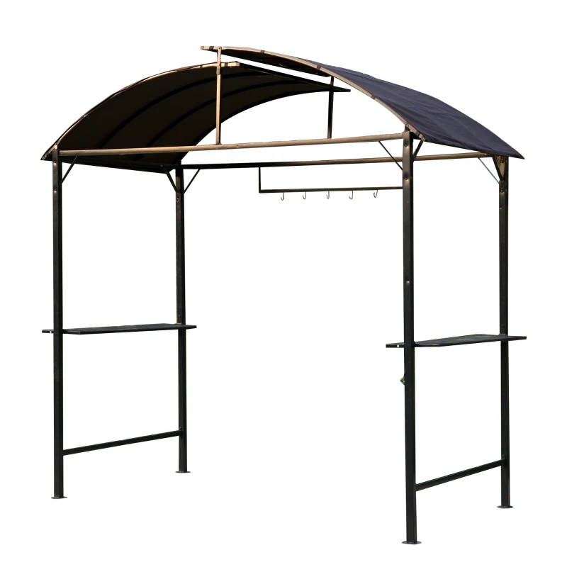 Outsunny Metal Smoking Gazebo Marquee Garden Patio BBQ Tent Grill Canopy Awning Shelter - Coffee