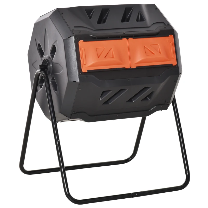 Outsunny 160L 360° Rotating Dual Chamber Composter - Orange