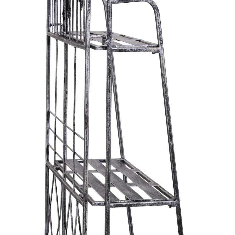Outsunny Étagère de rangement pliable 3 niveaux néo-rétro fer forgé dim. 44L x 25l x 96H cm gris métal aspect vieilli