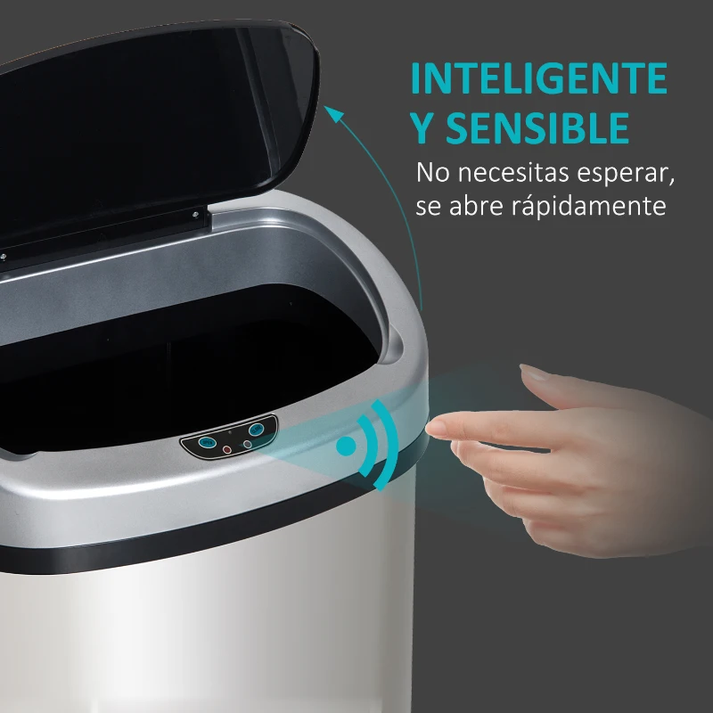 HOMCOM Cubo de Basura Apertura Automática Sensor Papelera Reciclaje para Cocina Dormitorio 58L Acero Inox