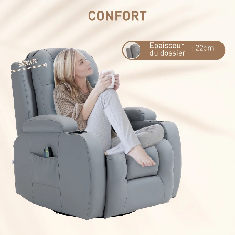 HOMCOM Fauteuil de Massage et Relaxation électrique Chauffant 360° pivotant inclinable manuellement Repose-Pied télécommande(m-7)