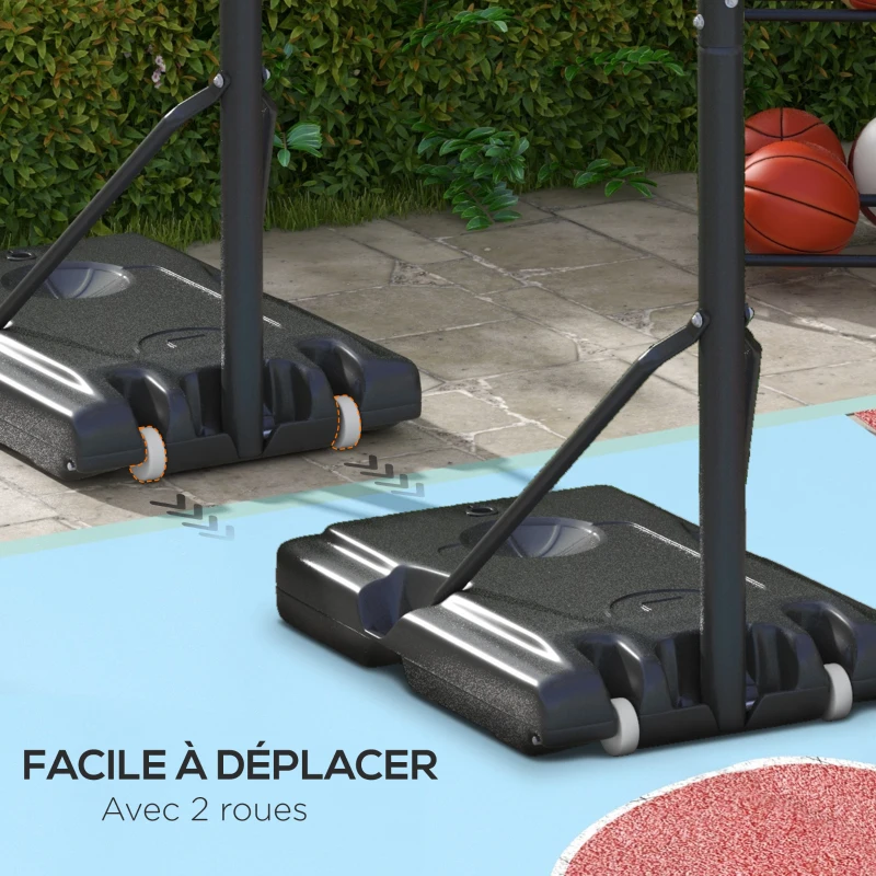 SPORTNOW Panier de basket sur pied hauteur réglable de 2,35m à 3,05m avec roulettes, panneau arrière solide, Base de Lestage