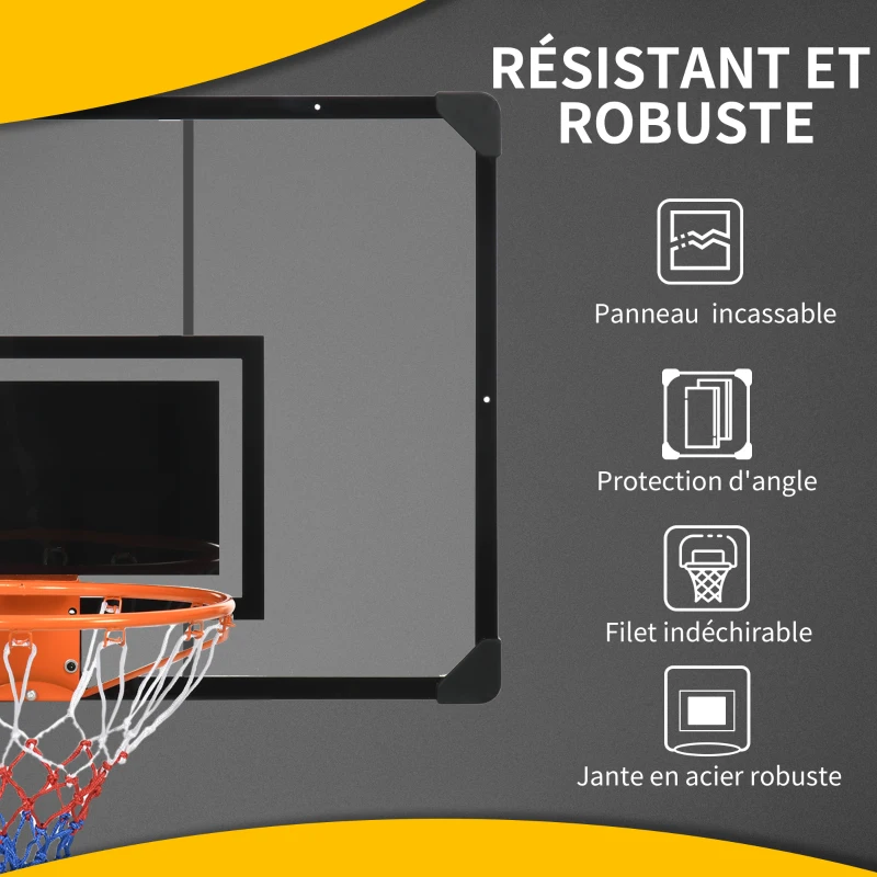 SPORTNOW Panier de basket mural, panier basket, avec vis de montage et clé, pour extérieur, noir, transparent, orange