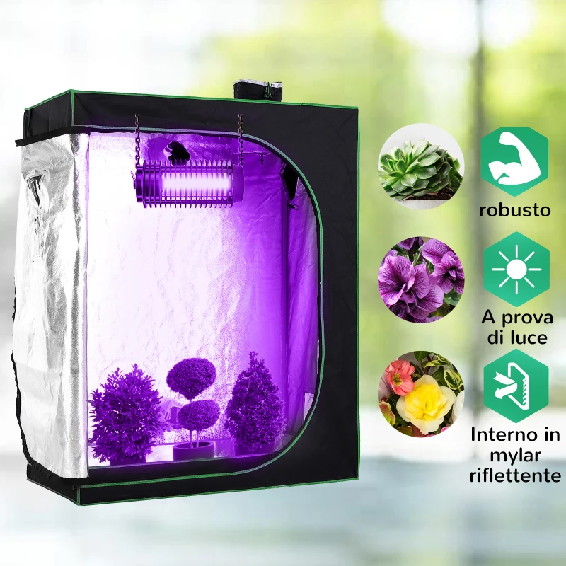Outsunny Serra Idroponica in Mylar con Prese d'Aria Regolabili per Coltivazione da Interno, 120x60x150cm, Nero
