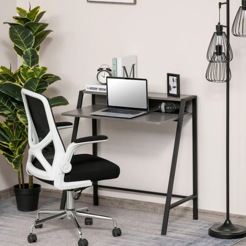 HOMCOM Writing Desk Computer Table Home Office PC Laptop Workstation Storage Shelf 84L x 45W cm Grey