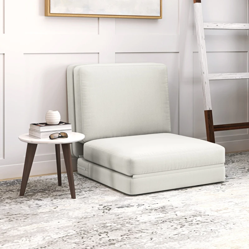 HOMCOM Canapé convertible 1 place fauteuil paresseux canapé-lit en velours pour invités, salon, 75 x 268 x 18 cm, crème