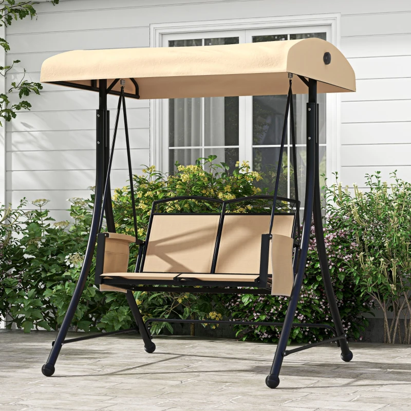 Outsunny Dondolo da Giardino 2 Posti con Tetto Parasole Regolabile e Tasche Laterali, Beige