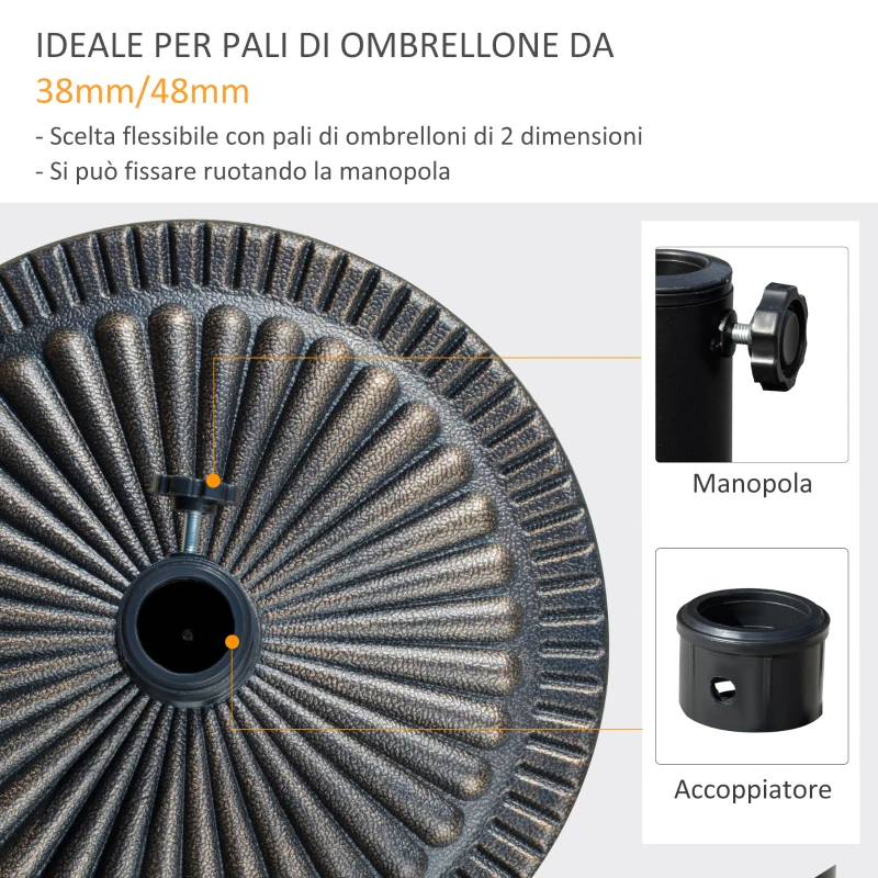 Outsunny Base per Ombrellone Rotonda da 14.28kg in Resina con Decorazione, per Pali da 38mm e 48mm, Φ44x33cm, Bronzo