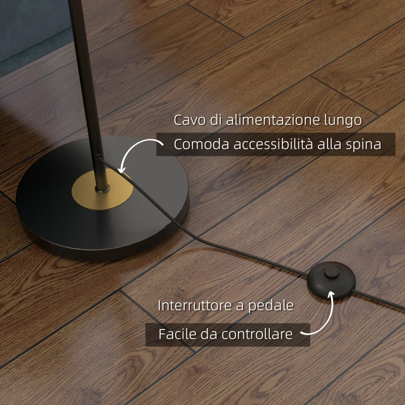 HOMCOM Lampada da Terra in Metallo ad Albero con 3 Paralumi in Vetro, Ø36x162 cm, Nero e Grigio