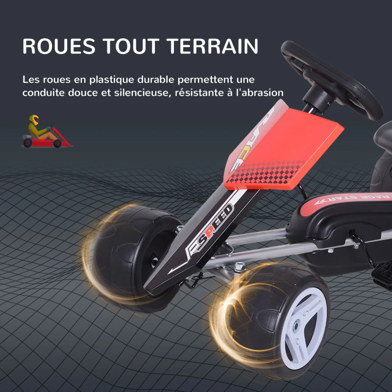 HOMCOM Kart à pédales Go Kart Formule 1 Racing Avant et Arrière Pour Enfants à partir de 3 Ans Noir Rouge