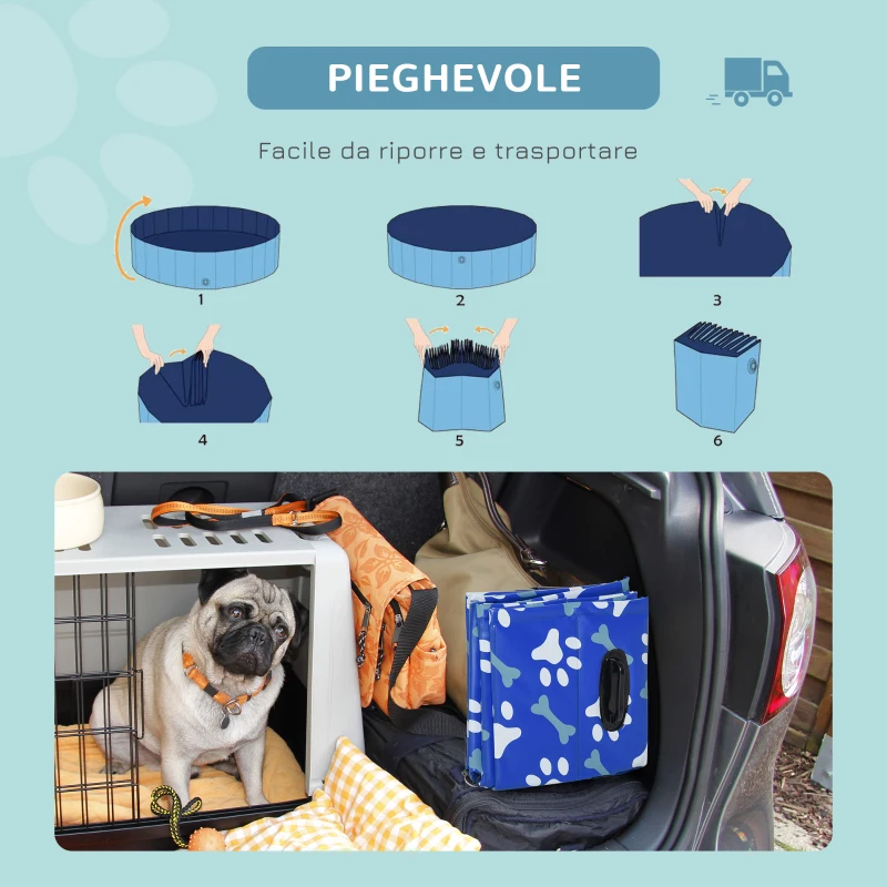 PawHut Piscina Rigida per Cani Taglia Media 65kg in Plastica Dura e Antiscivolo per Giardino o Interni, Blu Φ120x30cm
