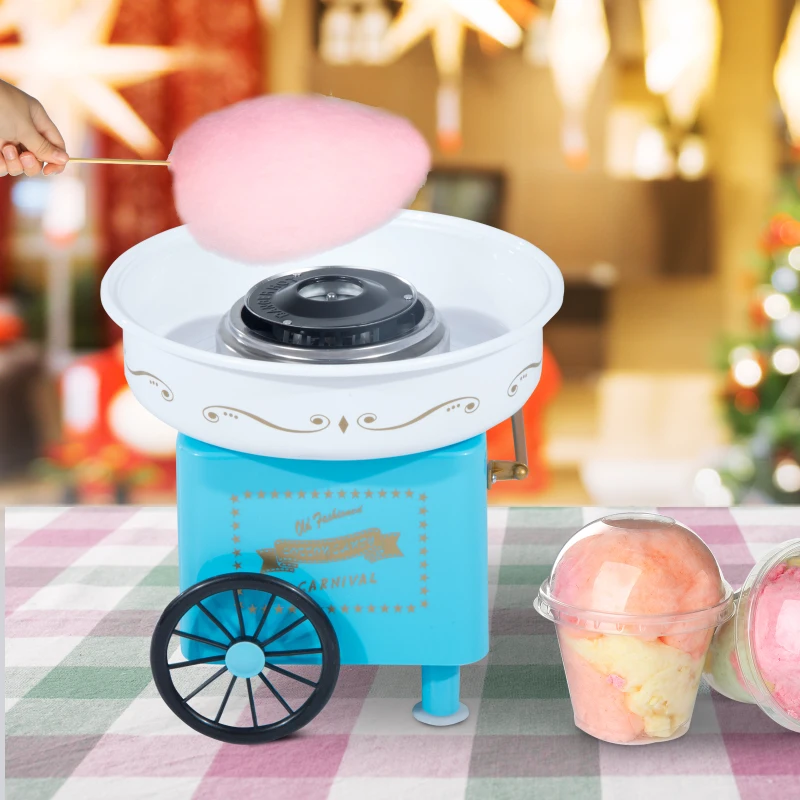 HOMCOM Macchina per Zucchero Filato 450W con Accessori, 30x30x28cm Azzurra