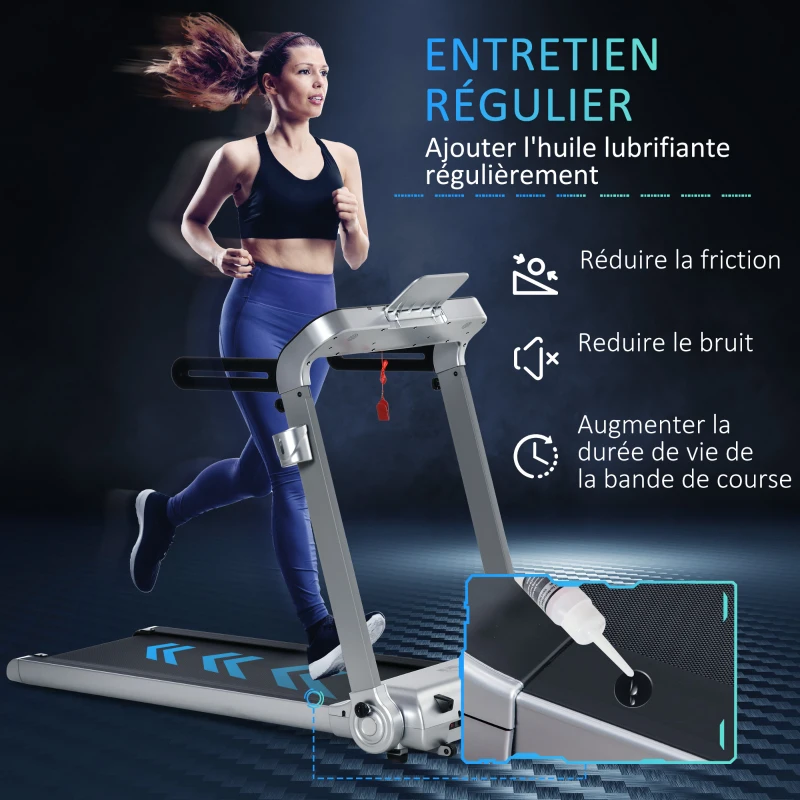 HOMCOM Tapis de course électrique pliable 1-15 km/h 735 W tapis roulant écran LED support tablette port USB bande extra-large antidérapant acier PP ABS 158 x 81 x 25 cm noir et argent