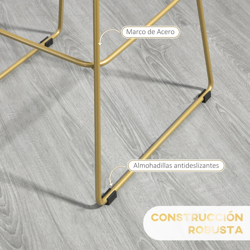 HOMCOM Juego de 2 Taburetes Altos de Cocina Taburetes de Bar con Cojín de Terciopelo Respaldo y Reposapiés 46,5x48x93 cm Dorado