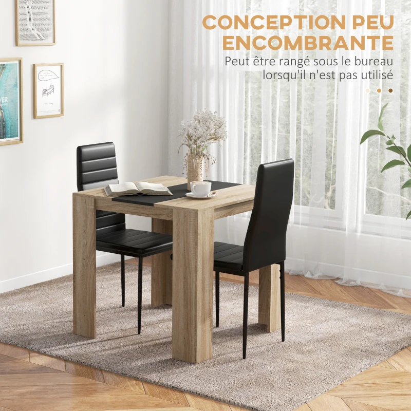 HOMCOM Ensemble de salle à manger 3 pièces avec 1 table carrée et 2 chaises style moderne noir