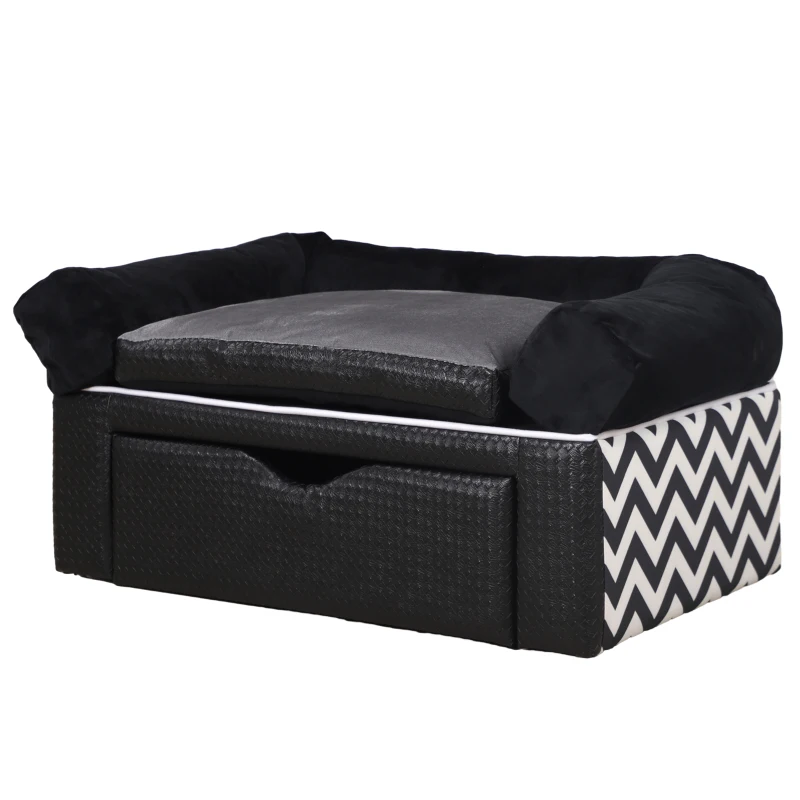 PawHut Dog Sofa Bed, with Storage, Drawer, Soft Cushion, for Small Dogs - Black