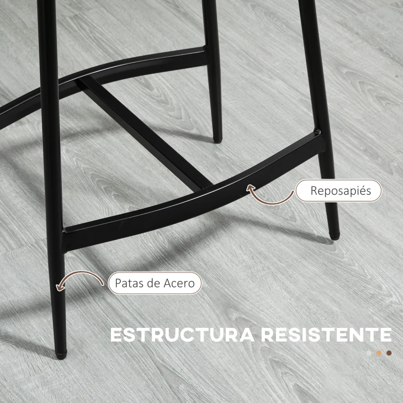 HOMCOM Conjunto de 2 Taburetes Altos de Cocina con Estructura de Acero Estilo Industrial Carga 120 kg para Comedor Bar Marrón