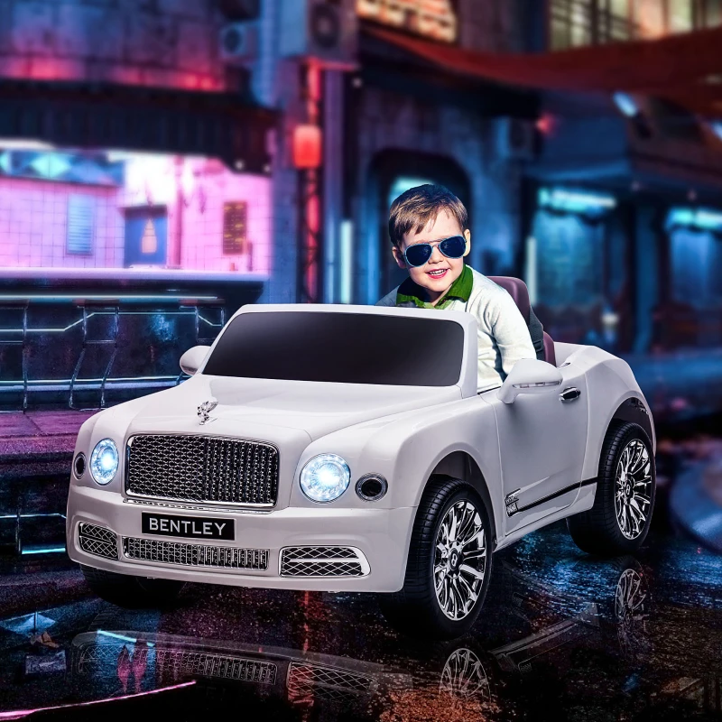 HOMCOM Bentley Mulsanne Licensed Kids Electric Ride-On Car, with Remote Control. LED lights, Music - White