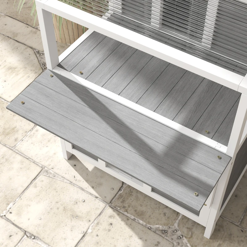 PawHut Caseta para Gatos de Madera de 2 Niveles con Techo Asfáltico Ventana y Puerta con Cortina 64x87x76 cm Gris Claro