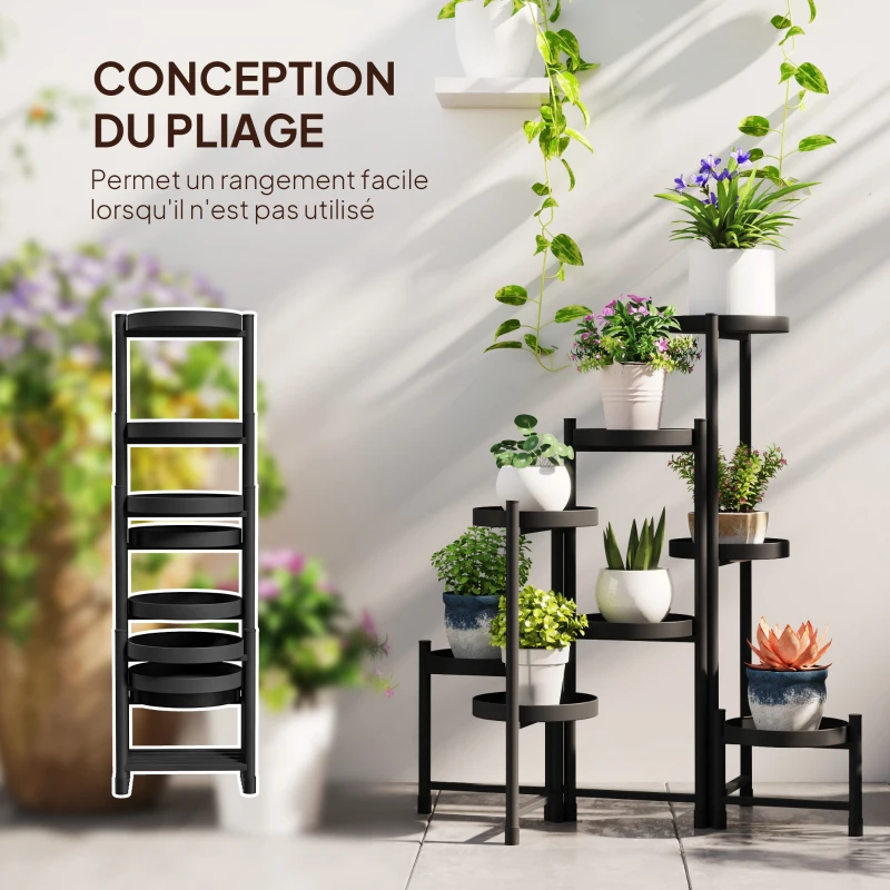 Outsunny Support plantes intérieur en acier 8 niveaux étagère à plantes structure triangulaire pliable 75 x 49 x 82 cm noir