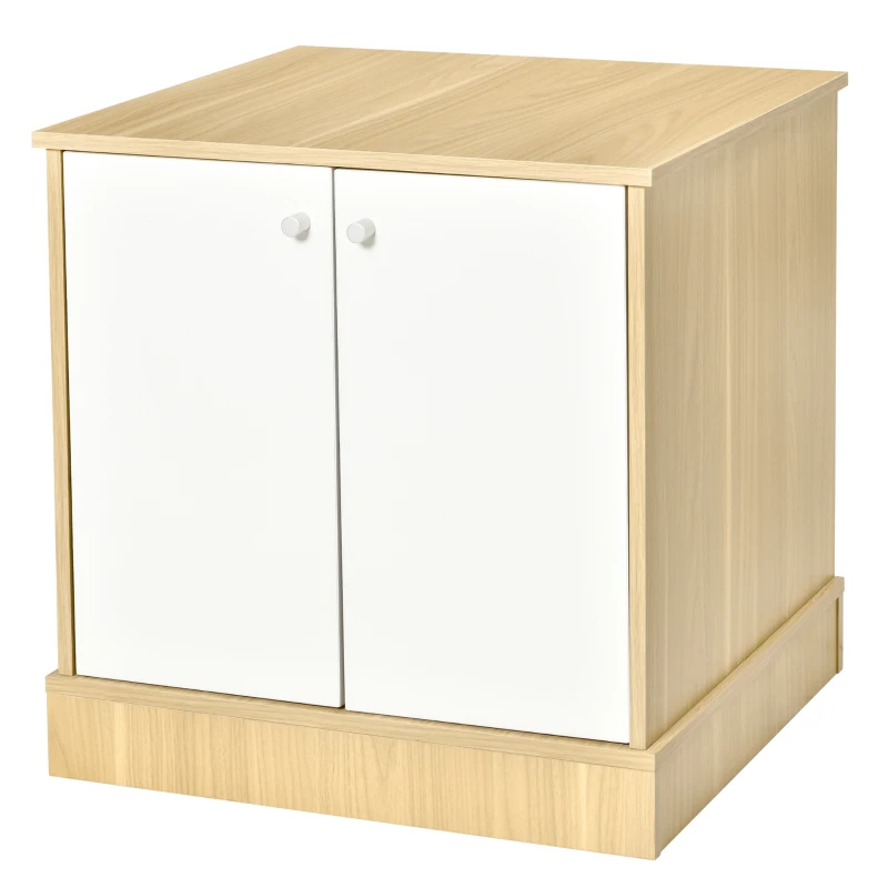PawHut Mobile Lettiera per Gatti con 2 Ante e Ripiano Interno Estraibile, 60x55x62.5cm - Bianco e Legno
