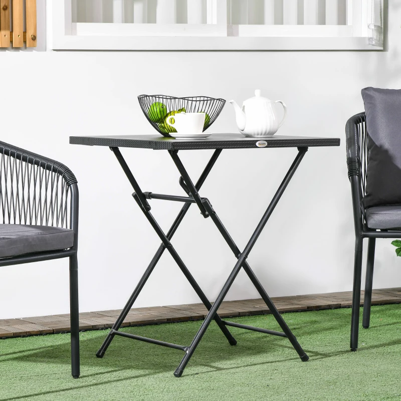 Outsunny Tavolino da Esterni Pieghevole in Acciaio con Piedini Antiscivolo, 60x60x71 cm, Nero