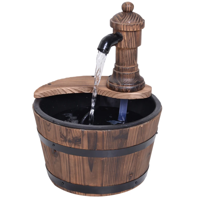 Outsunny Wood Barrel Patio Water Fountain Garden Decorative Ornament Water Feature with Electric Pump (Type A)