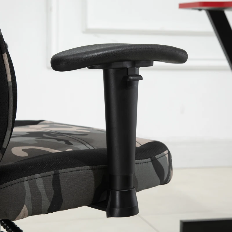 HOMCOM Fauteuil gaming militaire - chaise gamer - inclinable, hauteur réglable assise & accoudoirs, pivotant - polyester noir vert