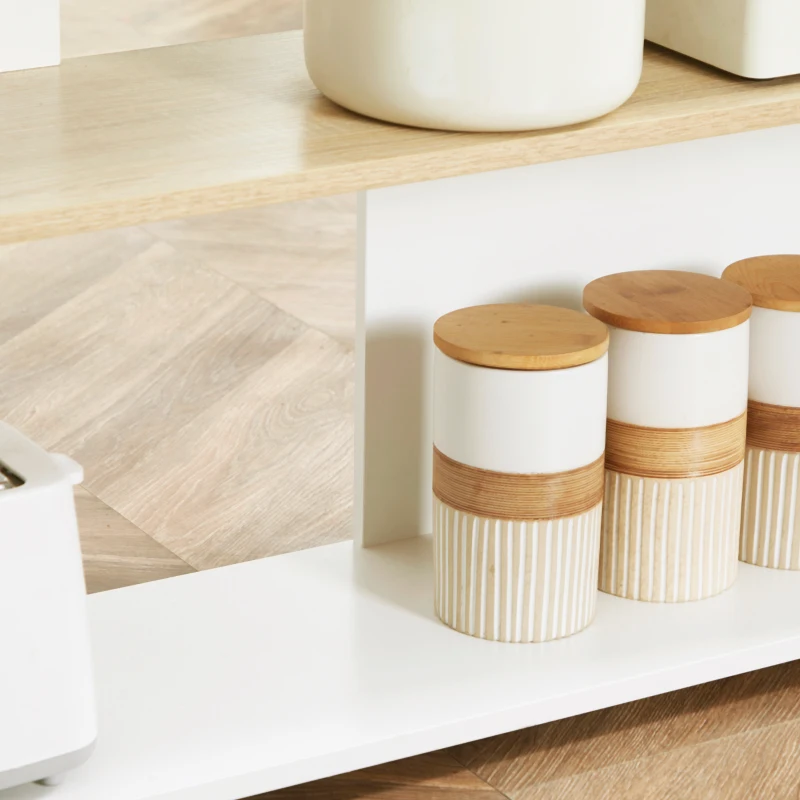 HOMCOM Ilot de cuisine 3 étagères de style moderne et porte-couteaux en acier inoxydable 105 x 65 x 90 cm blanc et naturel