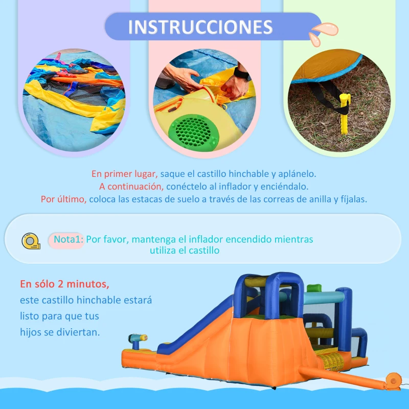 Outsunny Castillo Hinchable Infantil con Tobogán Piscina Muro de Escalada Inflador y Bolsa de Transporte 430x420x200cm Multicolor