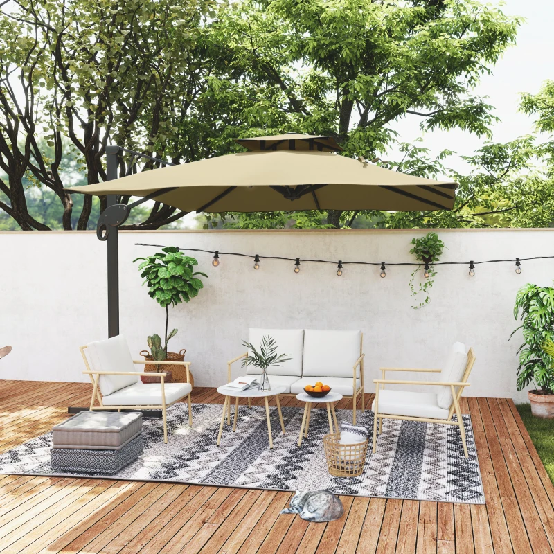 Outsunny Salon de jardin 5 pièces 4 personnes canapé 2 places 2 table basse et 2 fauteuils avec coussins cadre en acier