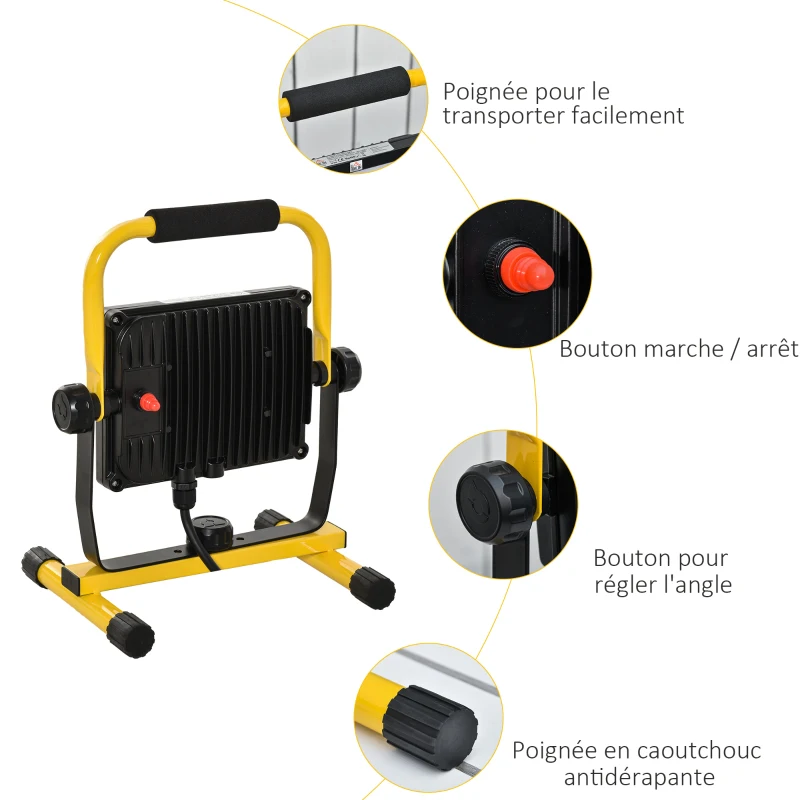 Projecteur de chantier LED 50W 5000K pivotant 360° jaune noir