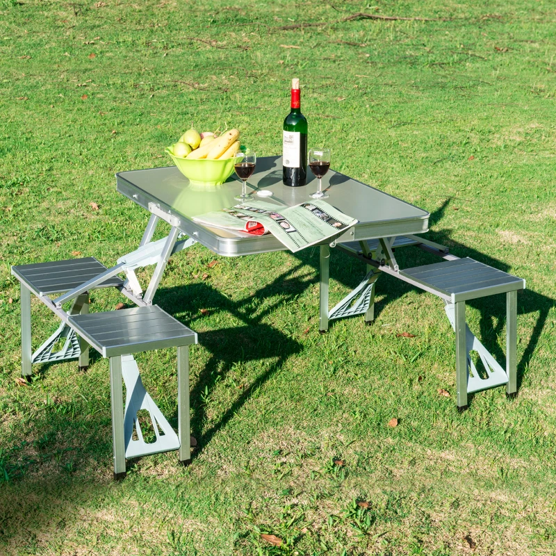 Outsunny Table de Camping Pique-Nique Pliante Aluminium 4 Places en Valise