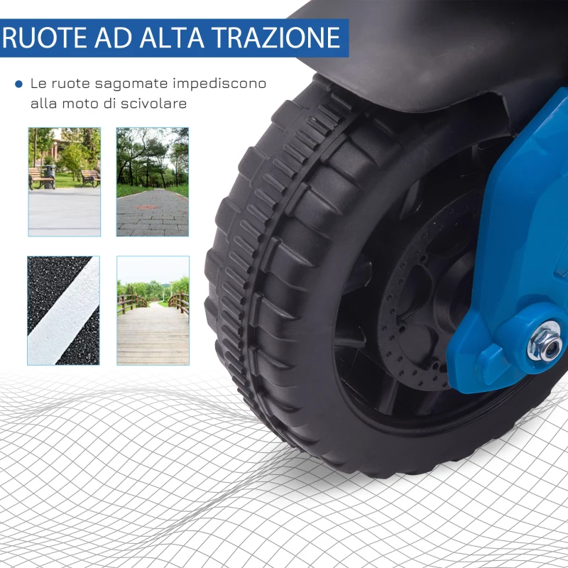 HOMCOM Moto Elettrica per Bambini 18-48 Mesi con Fari e Clacson, in PP e Metallo, 88.5x42.5x49 cm, Blu