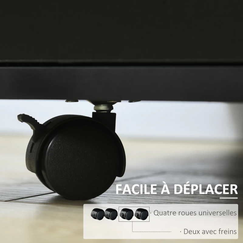 HOMCOM Support d'imprimante organiseur bureau caisson placard porte 3 niches + grand plateau panneaux particules noir