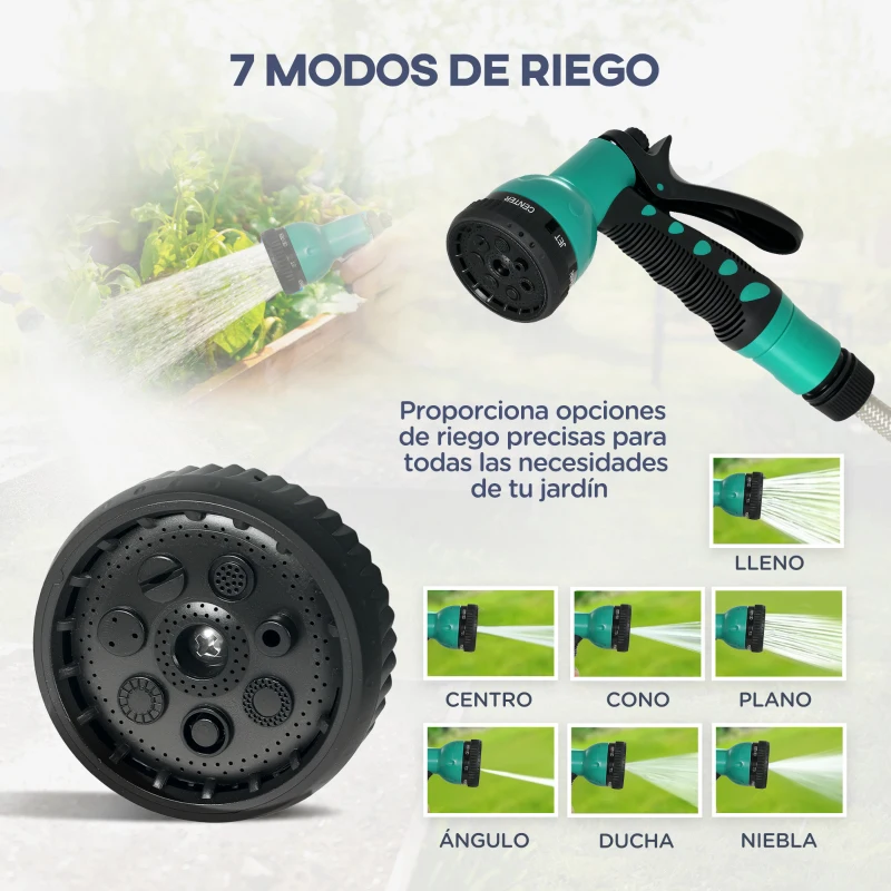 Outsunny Manguera Retráctil de Pared con Carrete de 25+2 m con Bloqueo Retorno Automático y Boquilla de 7 Funciones y Giro 180°