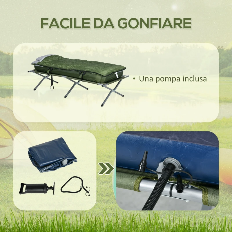 Outsunny Set Brandina da Campeggio con Materasso Gonfiabile, Cuscino,  Sacco Letto e Borsa di Trasporto, Verde