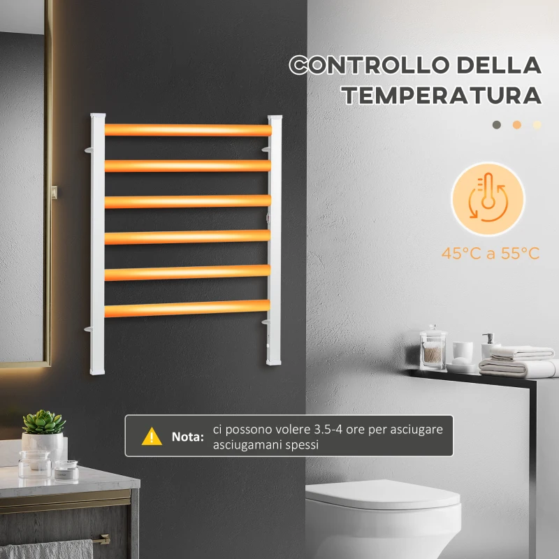 HOMCOM Scaldasalviette Elettrico da 140W a 6 Barre con Temperatura 45°C-55°C, in Alluminio, 69x36x90 cm, Argento