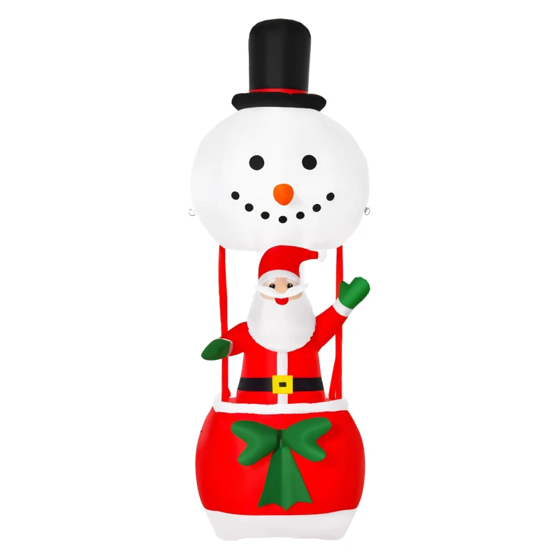 HOMCOM 8ft Christmas Inflatable Decoration with Santa Claus on Snowman Hot Air Balloon, Blow Up Xmas Decor for Outdoor Indoor with LED Lights