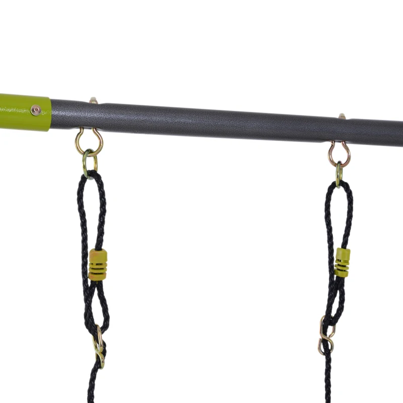 HOMCOM Balançoire 3 agrès portique avec balançoire, échelle et Face à Face dim. 2,95L x 1,38l x 1,75H m métal époxy anticorrosion PE Gris Anthracite Vert Pomme