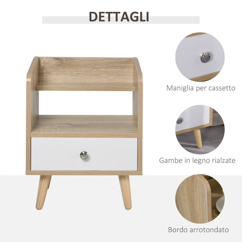 HOMCOM Comodino Salvaspazio Mobiletto con Cassetto e Mensola in Legno 37x30x48cm