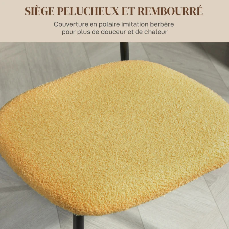 HOMCOM Lot de 2 chaises de salle à manger avec assise effet bouclette, dossier courbé effet bois, intérieur, jaune