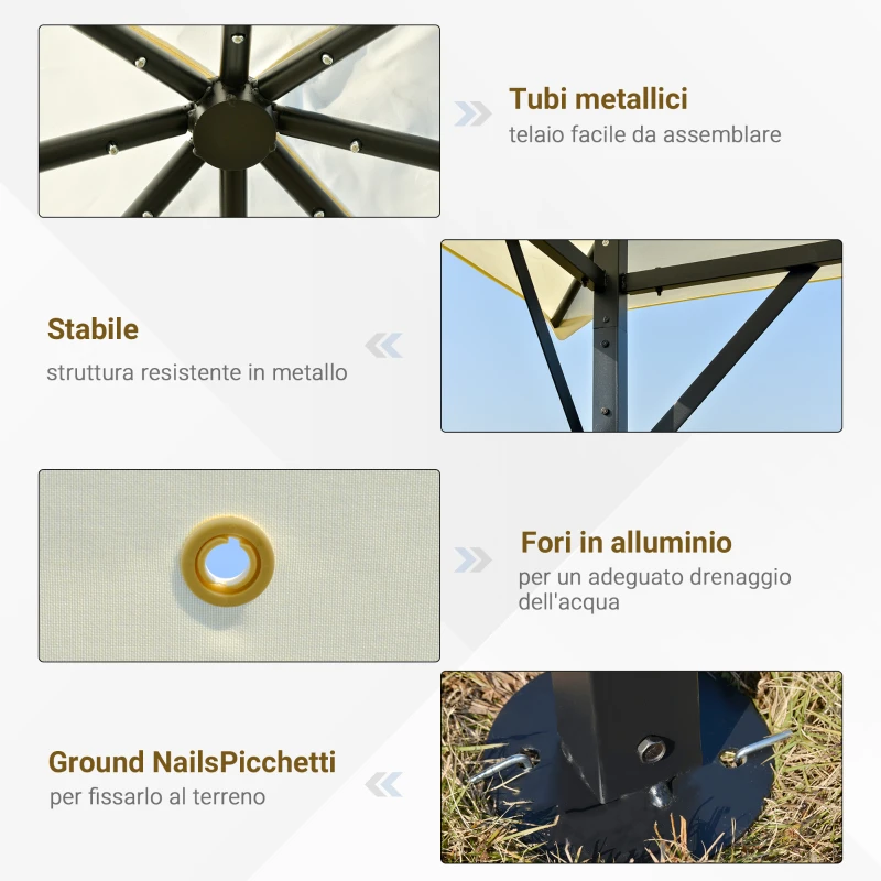 Outsunny Gazebo da Giardino 3x3m in Metallo con Doppio Tettuccio, Bianco e Crema