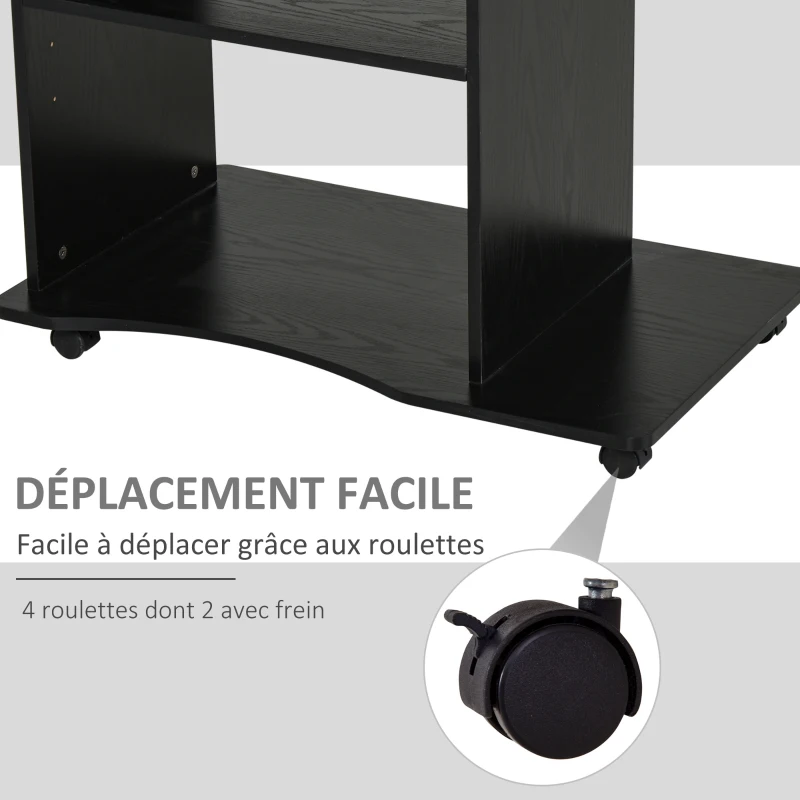 HOMCOM Bureau Informatique à roulettes avec Support Clavier dim. 80L x 50l x 76H cm MDF Noir