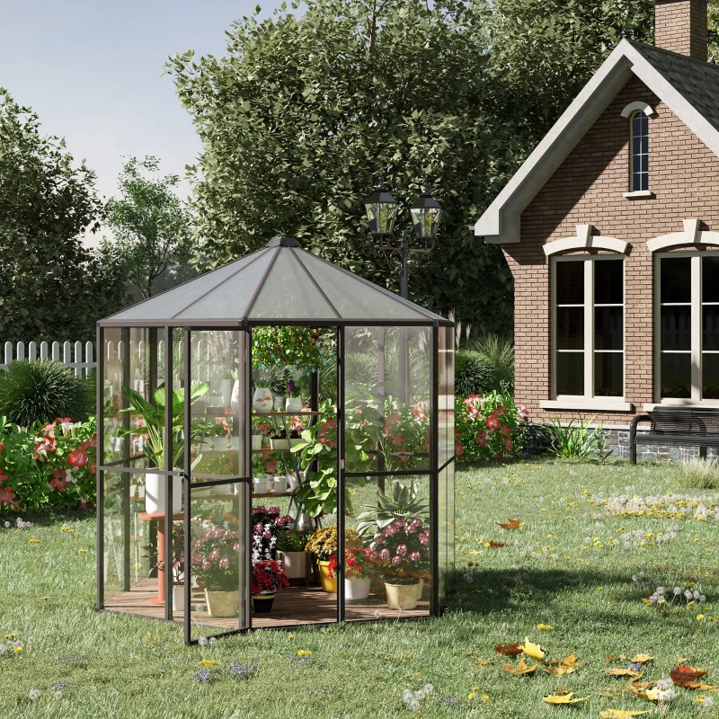 Outsunny Serra da Giardino in Policarbonato e Alluminio, Esagonale, 2.42.4m, Trasparente