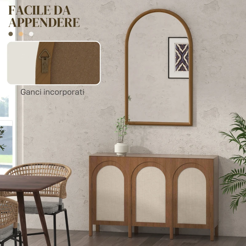 HOMCOM Specchio da Parete ad Arco 110x65cm con Cornice in Legno per Camera e Ingresso, Marrone Scuro